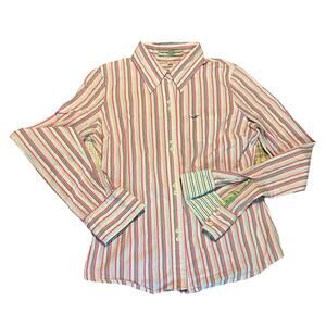 Hollister women’s White Pink Baby Blue fitted button down Medium